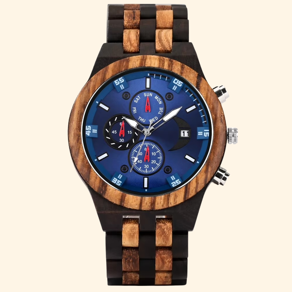 Adriatique - Montre En Bois Vintage Homme Chronographe Et Fermoir Pliant