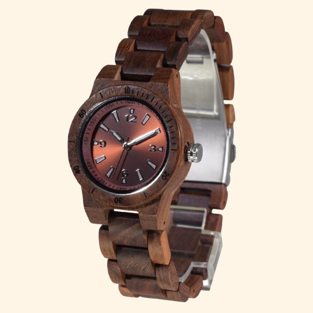 Almeria - Montre En Bois Femme Bracelet Santal Rouge Et Quartz Japonais