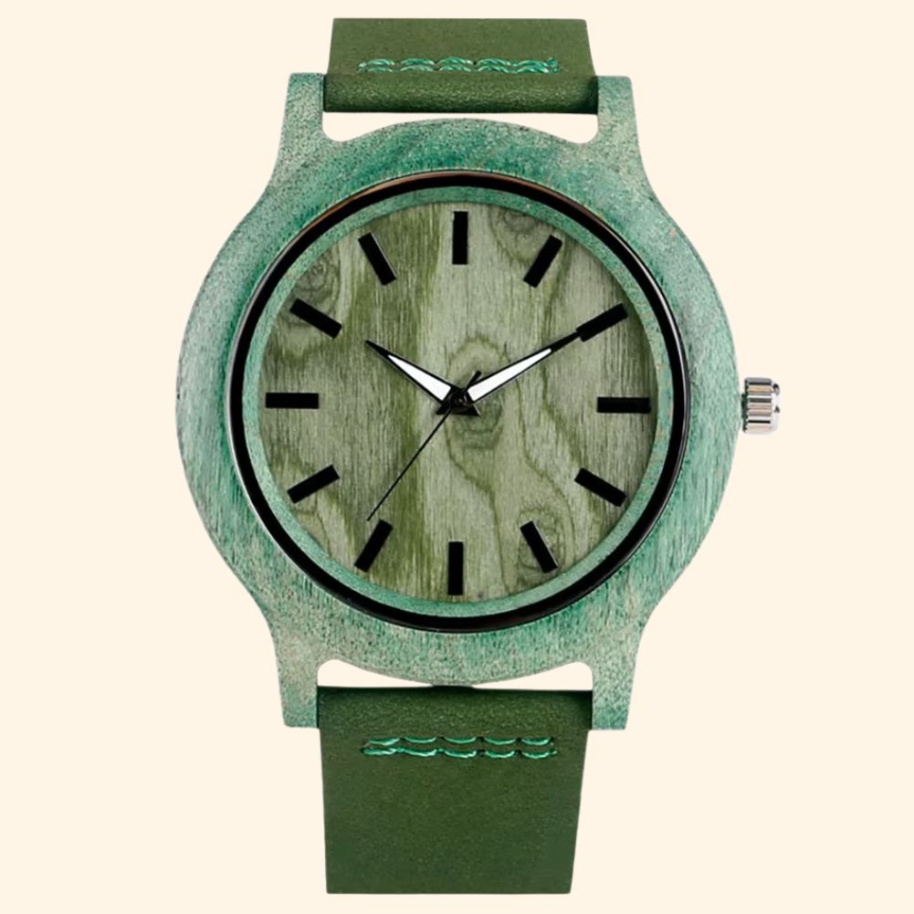Aurore - Montre En Bois Femme Bambou Teinté Et Bracelet Cuir Assorti