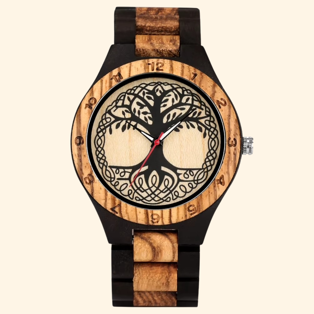Avalon - Montre En Bois Homme Zébrano Arbre De Vie Et Nœud Celtique