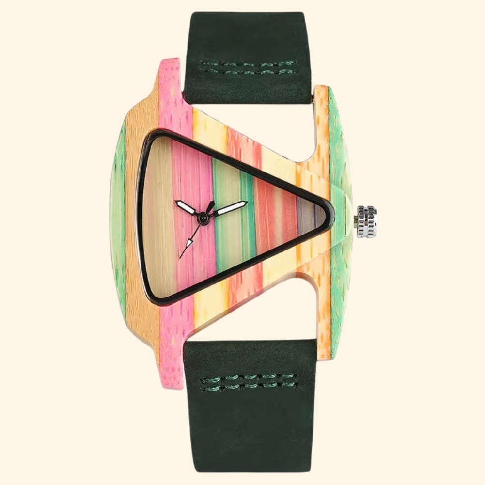 Bali - Montre En Bois Femme Originale Cadran Triangulaire Et Bambou Pastel