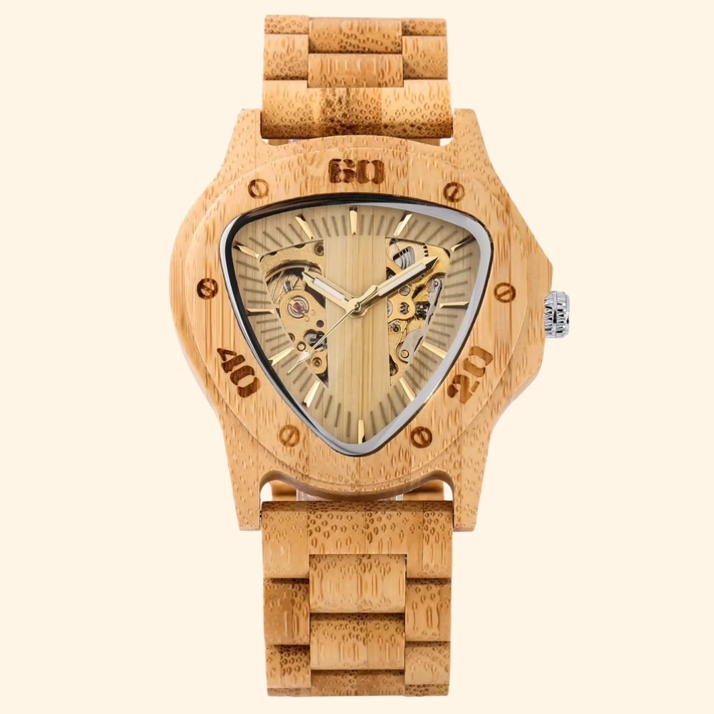 Bermuda - Montre En Bois Triangulaire Cadran Squelette Steampunk