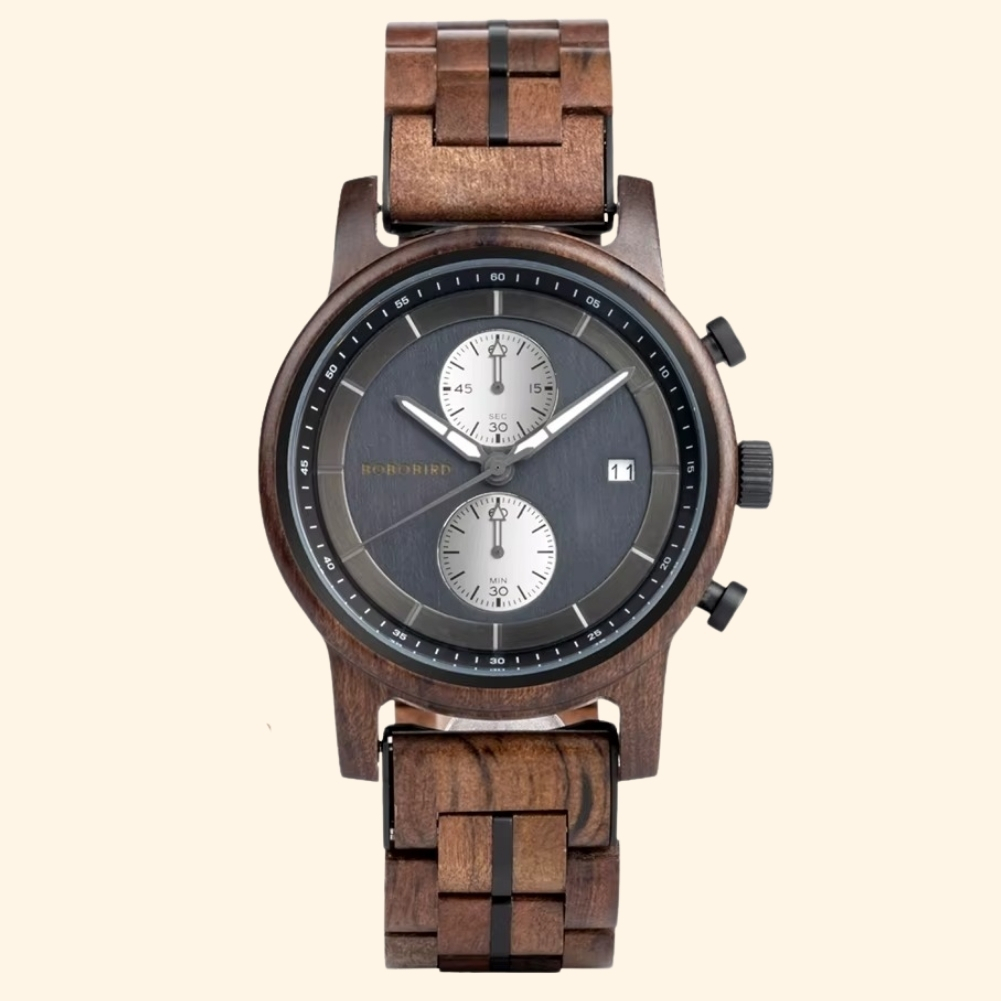 Bora - Montre En Bois De Serpent Homme Chronographe Cadran Bleu Turquoise