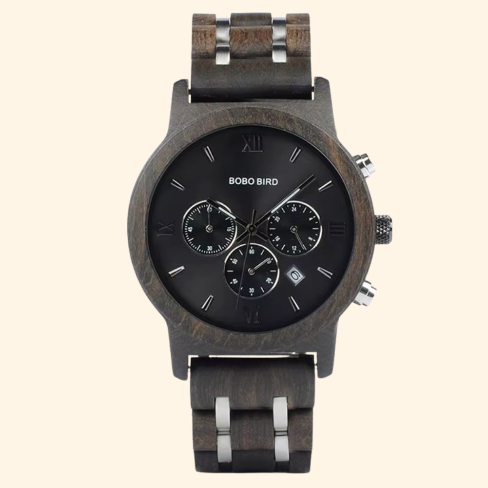 Boston - Montre En Bois Et Acier Homme Ébène Chronographe