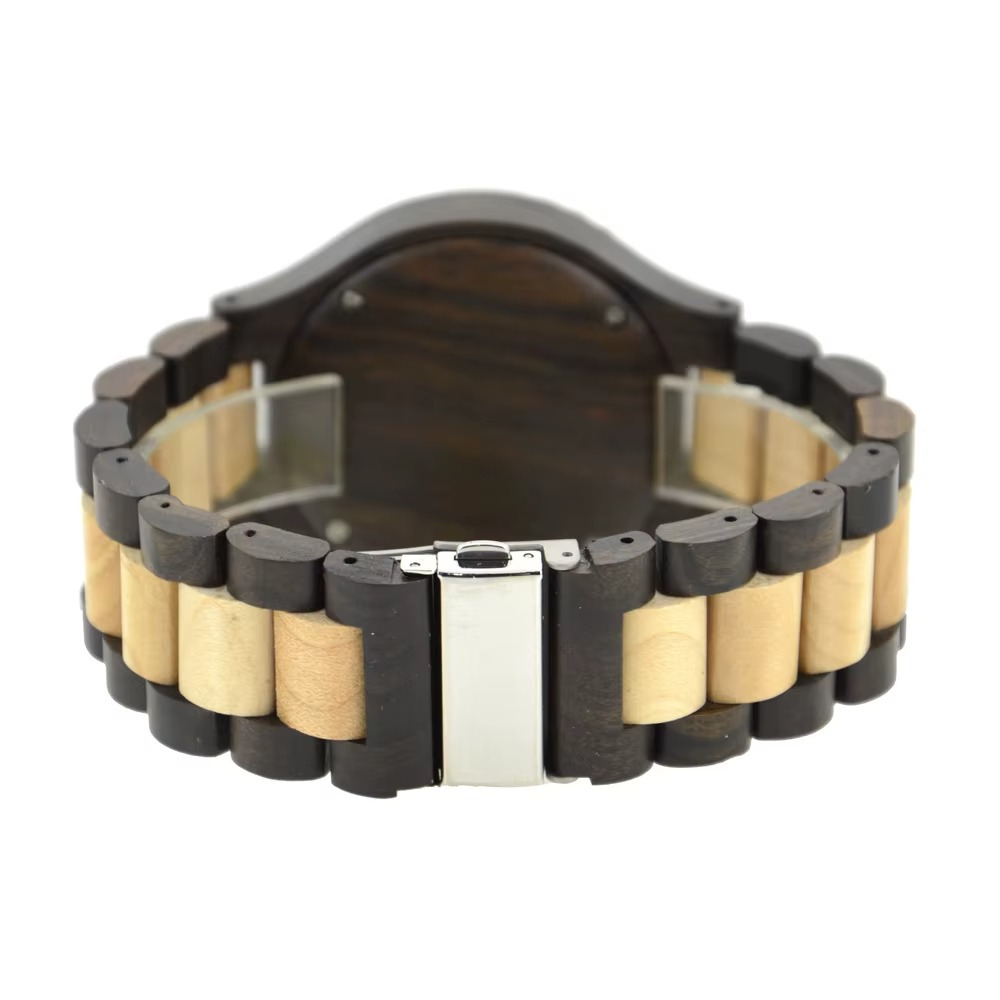 Bracelet bicolore en bois clair et foncé de la montre Meridian pour homme avec fermoir métallique