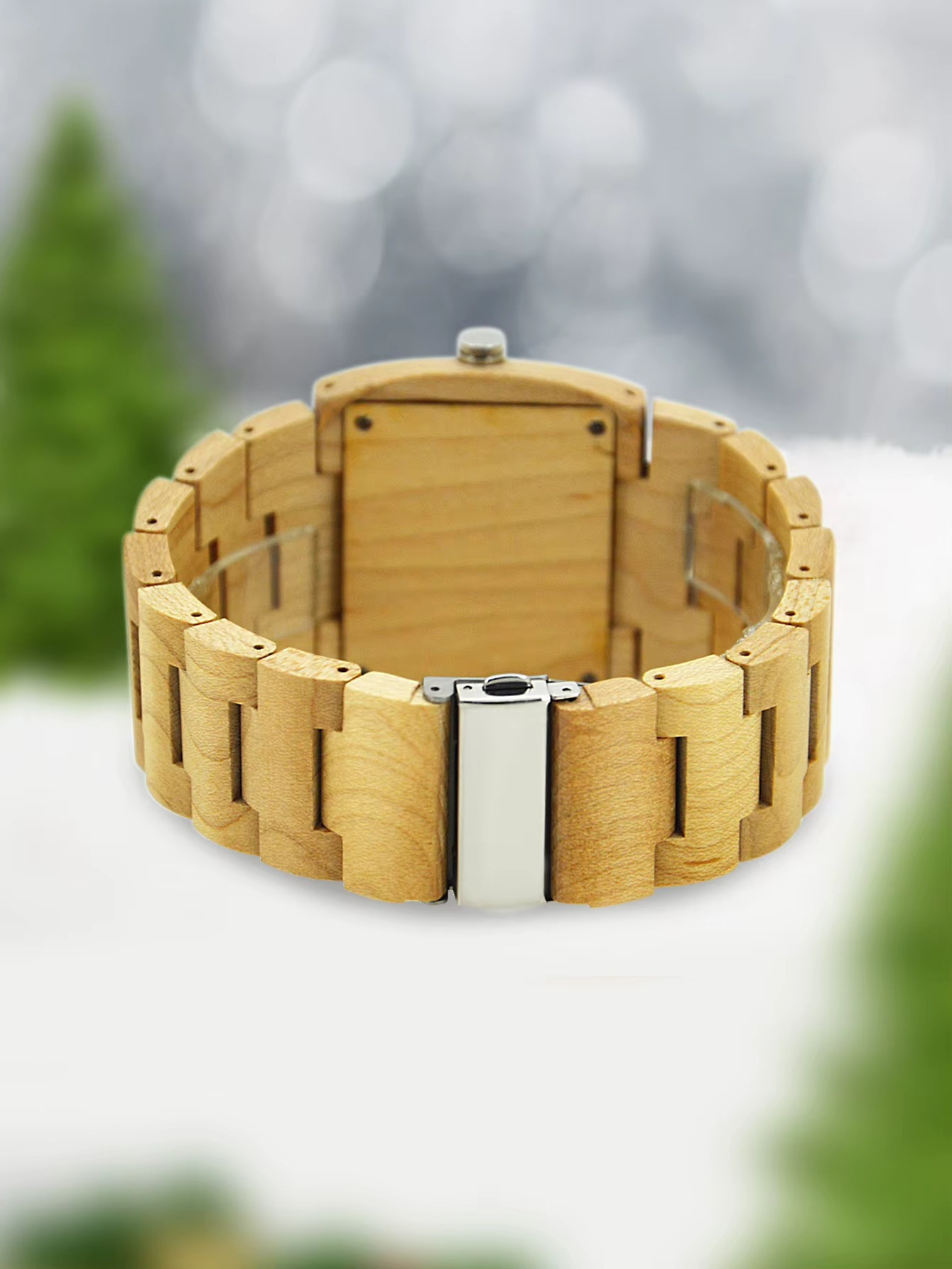 Bracelet en bois clair de la montre Greenwich avec fermoir métallique rectangulaire
