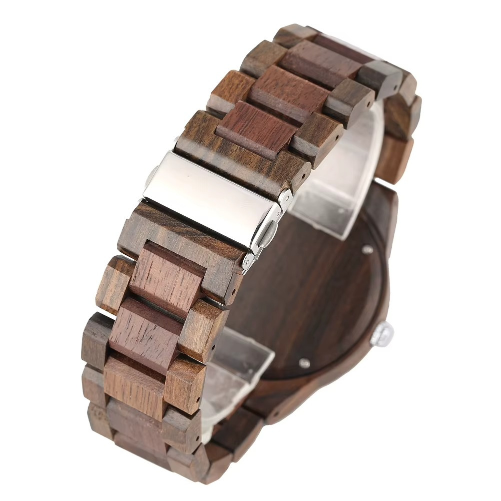 Bracelet en bois massif bicolore noyer de la montre Tolède pour homme avec fermoir métallique