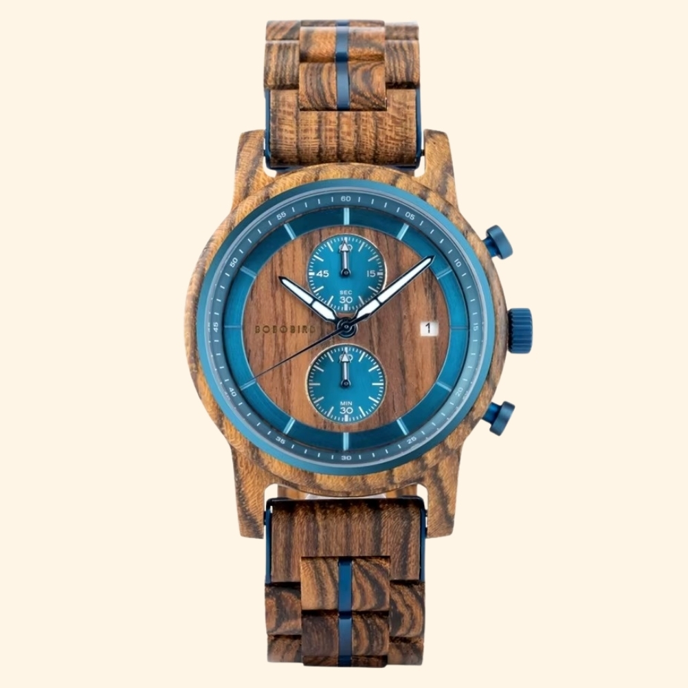 Delphes - Montre En Bois D'Olivier Et Ébène Chronographe Étanche 3 Atm