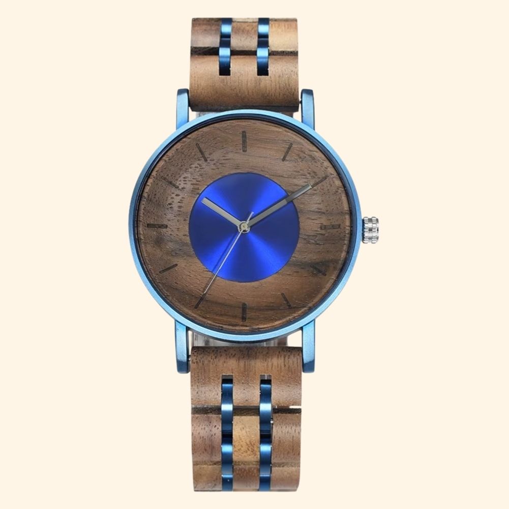Eclipse - Montre En Bois Mixte Homme Femme Cadran Métal Bicolore Et Bracelet Noyer