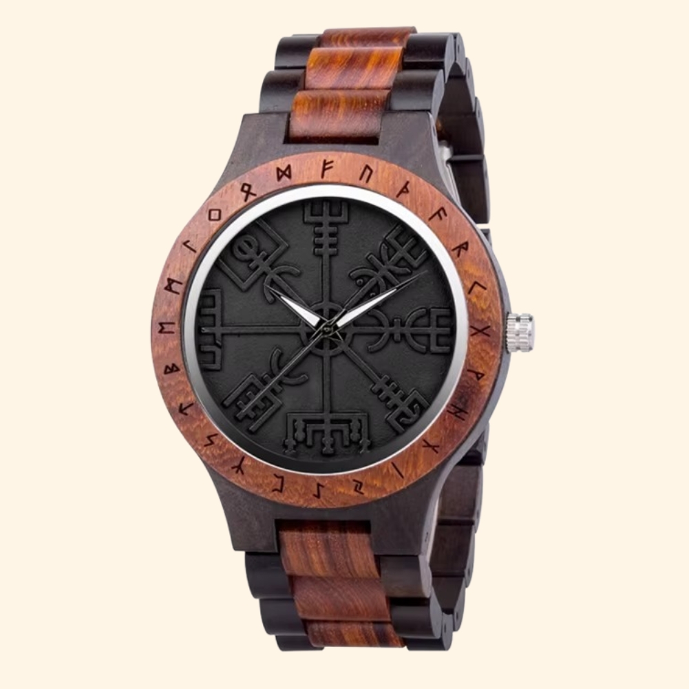 Fenrir - Montre En Bois Viking Homme Bicolore Et Runes Gravées