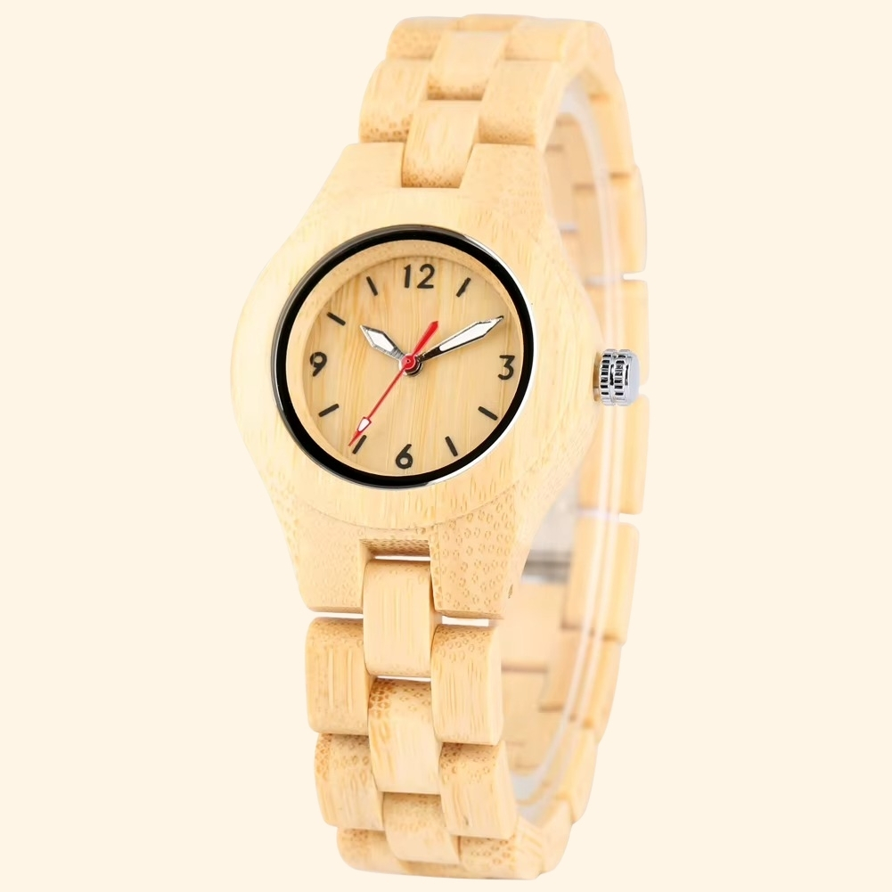 Havane - Montre En Bois Pour Femme Cadran Naturel 32 Mm Lunette Noire