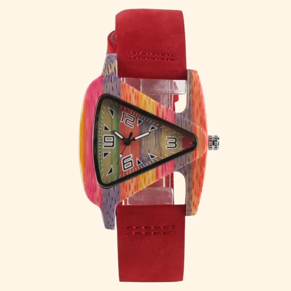 Jaipur - Montre En Bois Et Cuir Femme Cadran Triangulaire Et Chiffres