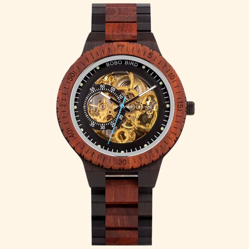 Kaïro - Montre En Bois Mécanique Homme Cadran Squelette