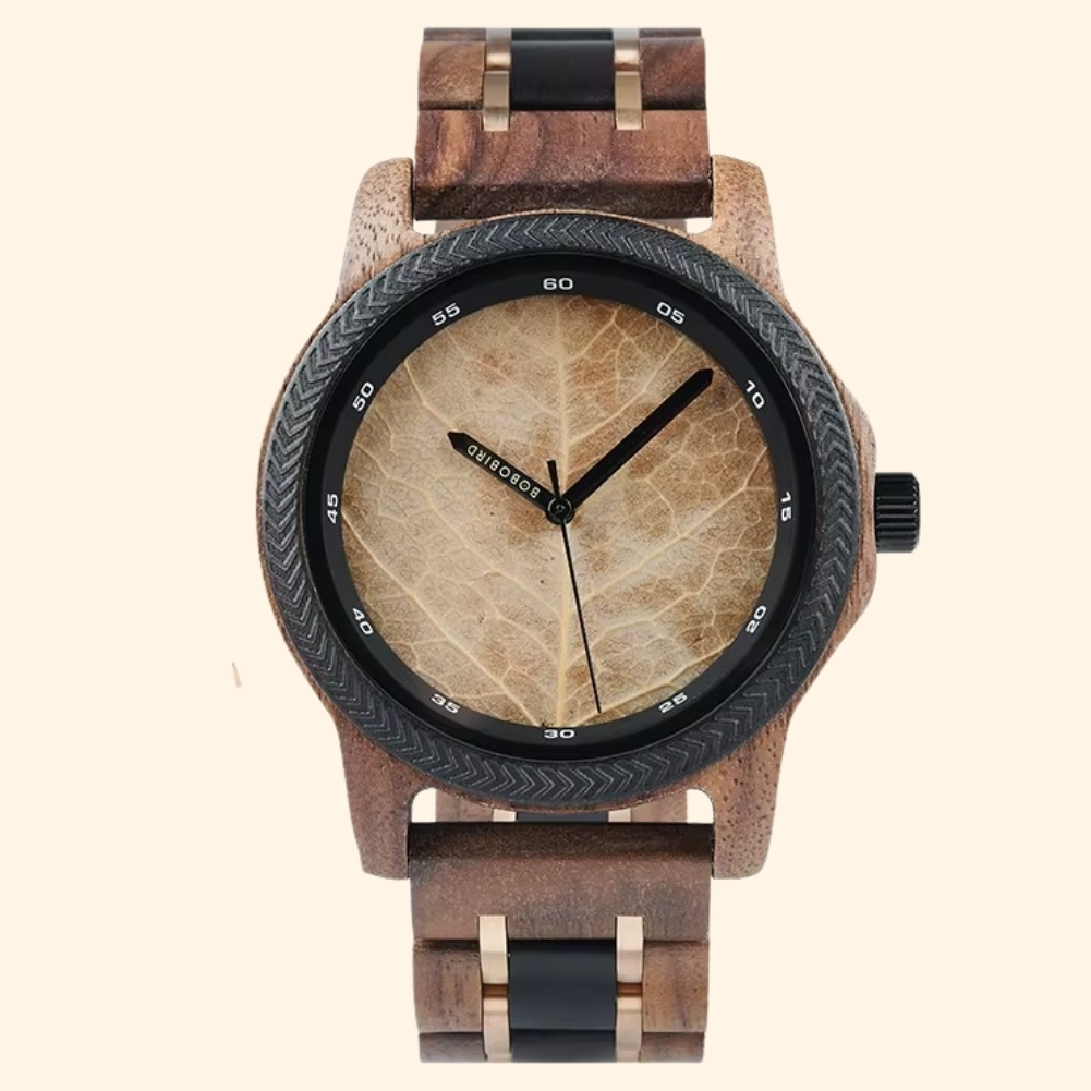 Kodama - Montre En Bois Originale Cadran Feuille Et Minimaliste