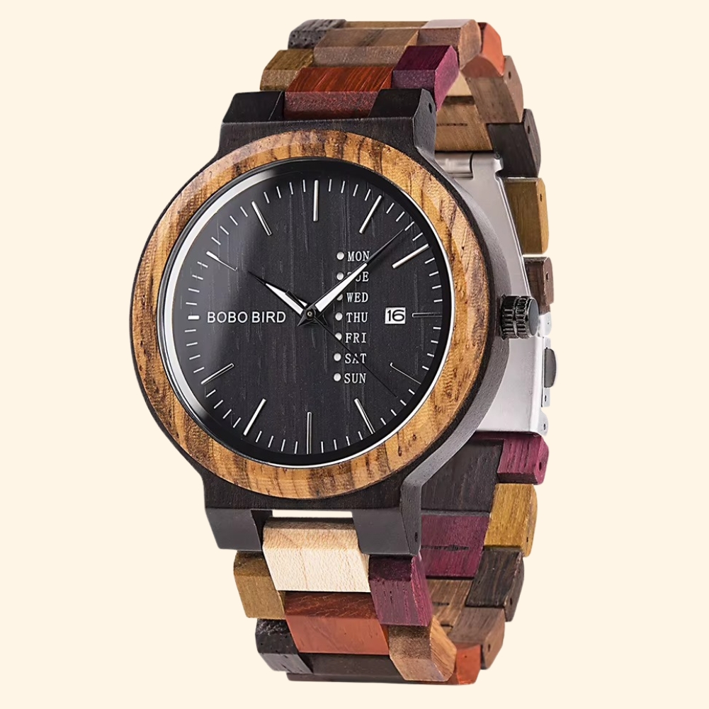 Kymita - Montre en bois femme minimaliste jour de la semaine et date