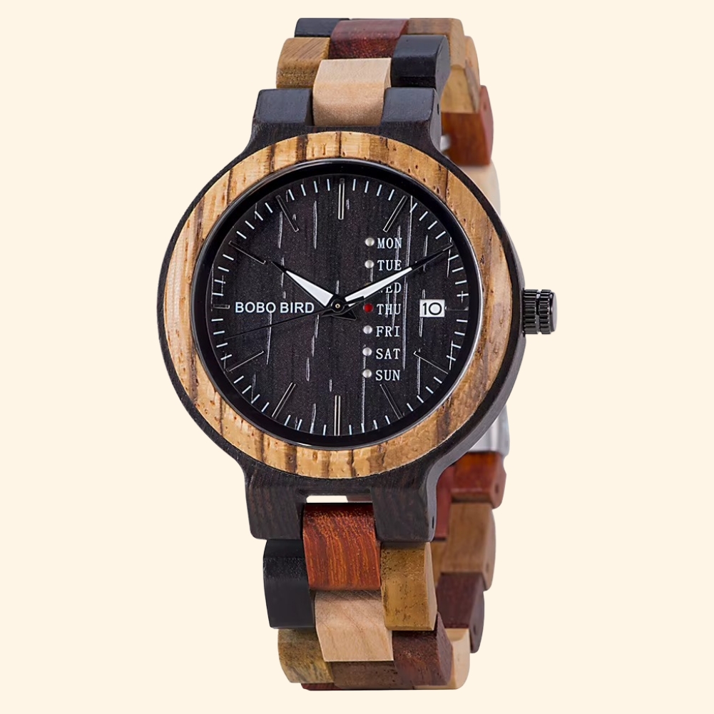 Kyoto - Montre En Bois Homme Minimaliste Jour De La Semaine Et Date