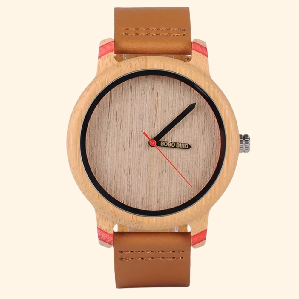 Lagon - Montre En Bois Minimaliste Mixte Bambou Et Bracelet Cuir