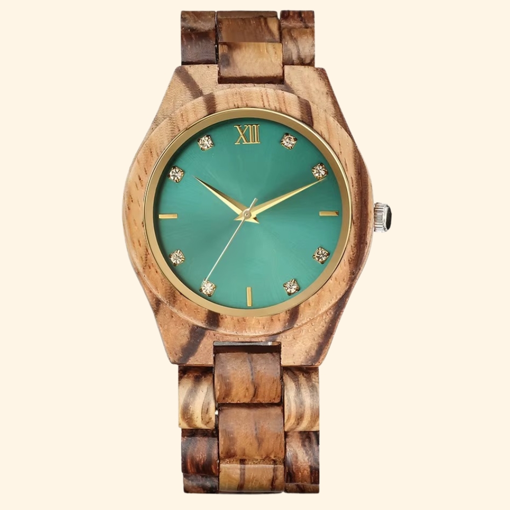 Livia - Montre En Bois Femme Luxe Cadran Épuré Et Index Strass