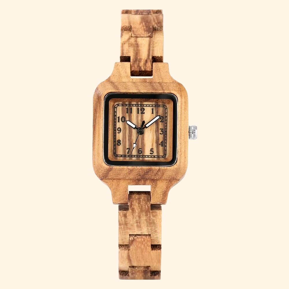 Lucerne - Montre En Bois Femme Carrée 26 Mm Et Bracelet Bois Fin