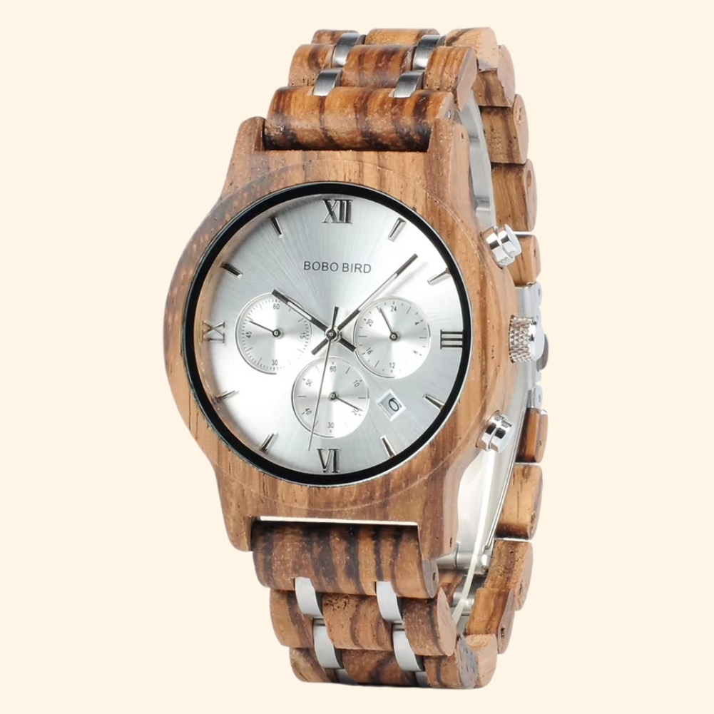 Manhattan - Montre En Bois Et Acier Homme Chronographe Zébrano