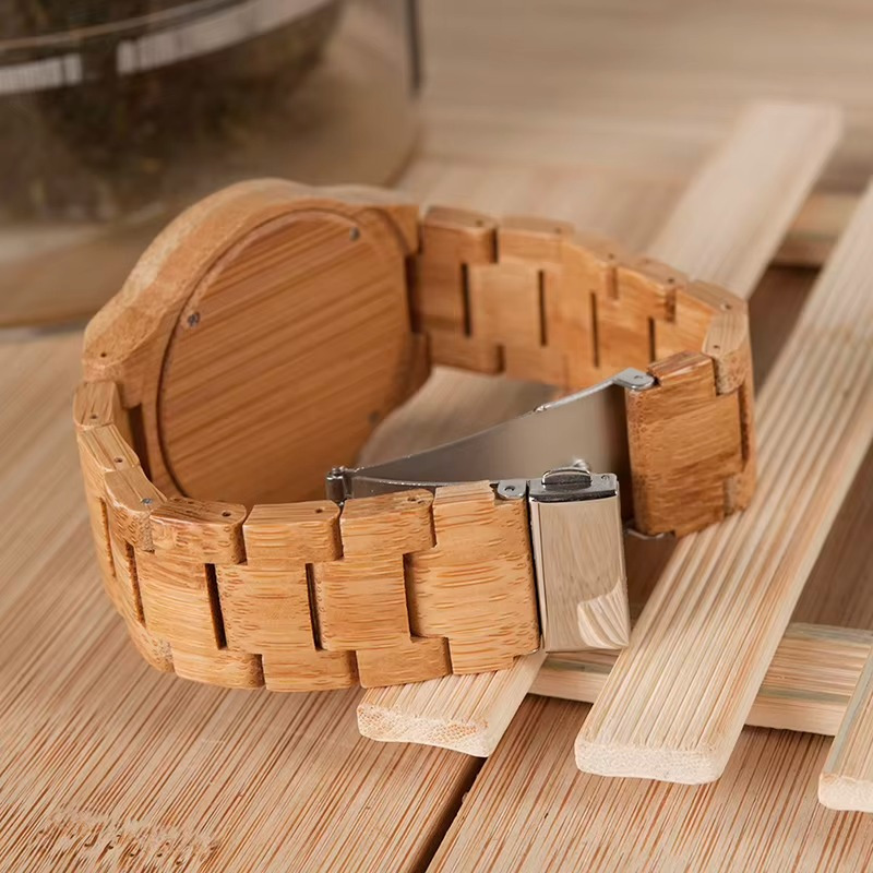 Bracelet en bois de bambou naturel de la montre Mekong avec fermoir métallique, vue arrière