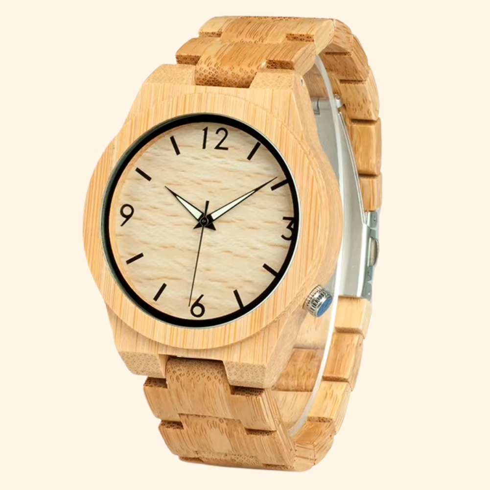 Mekong - Montre En Bois De Bambou Cadran 45 Mm Et Lunette Noire