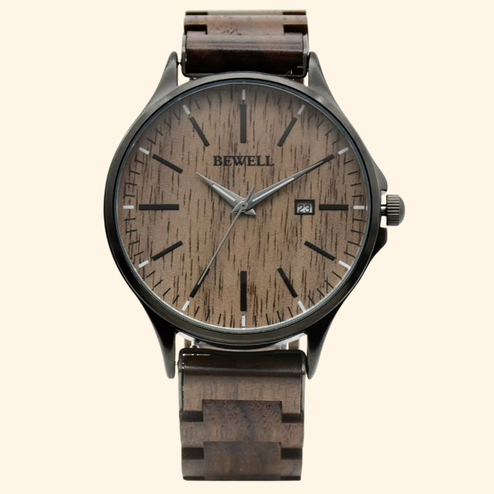 Milano - Montre En Bois Homme Cadran Noyer Et Bezel Noir Minimaliste