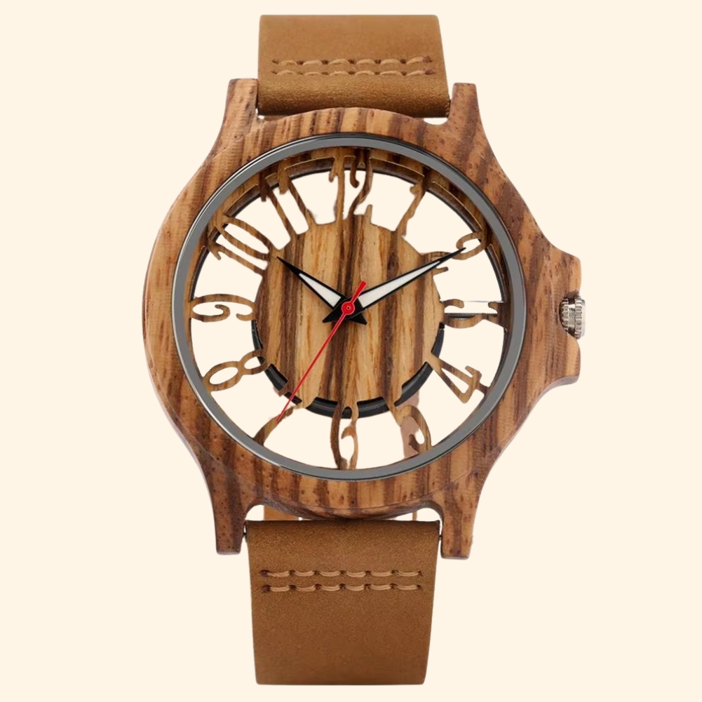 Mirage - Montre En Bois Et Cuir Homme Cadran Ajouré Chiffres Arabes