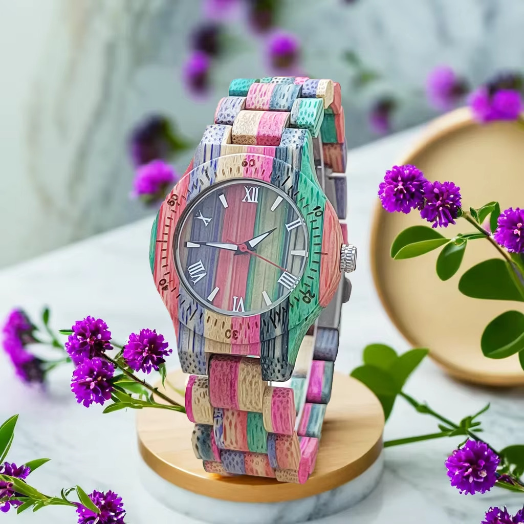 Montre en bois femme Ipanema sport cadran plongée bicolore avec bracelet multicolore en noyer et érable