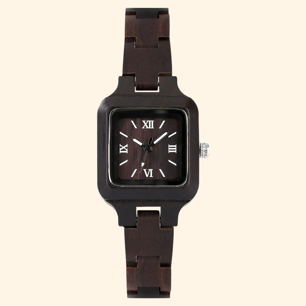 Montre en bois femme Lucerne avec cadran carré 26 mm et bracelet fin en bois foncé