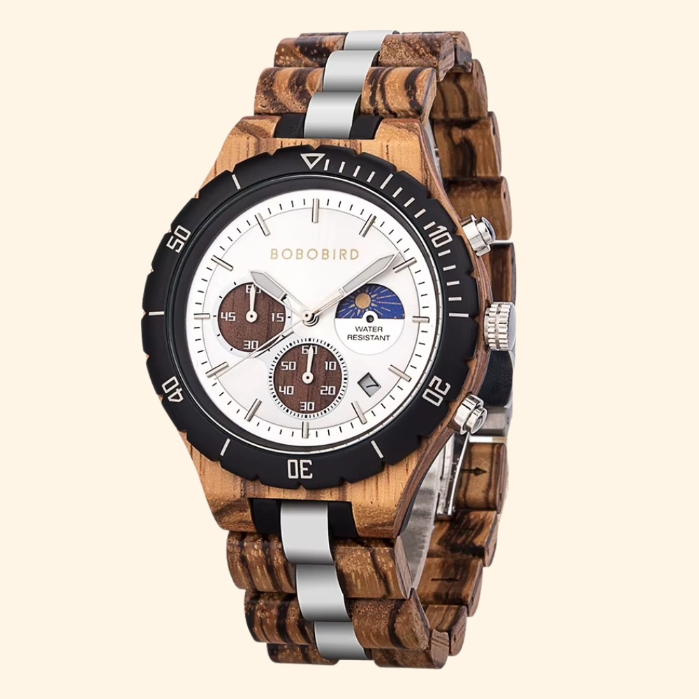 Namib - Montre En Bois Homme Chronographe Phase De Lune Et Coffret Bois