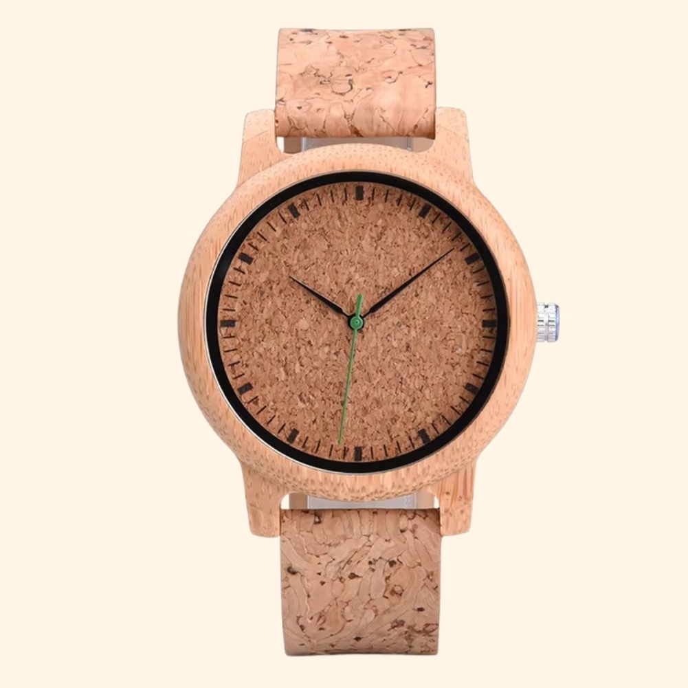 Porto - Montre En Bois Boîtier Bambou Cadran Et Bracelet Liège Minimaliste