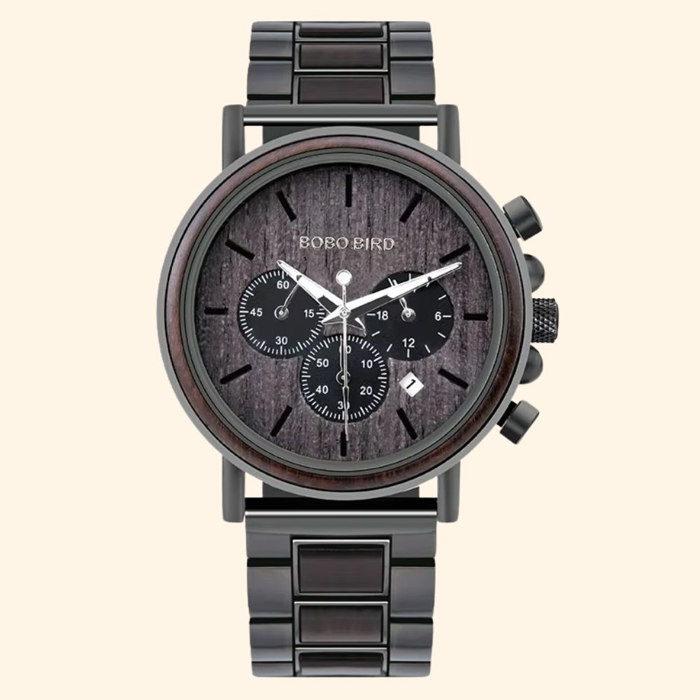 Riyadh - Montre En Bois Et Acier Ébène Gunmetal Chronographe Luxe