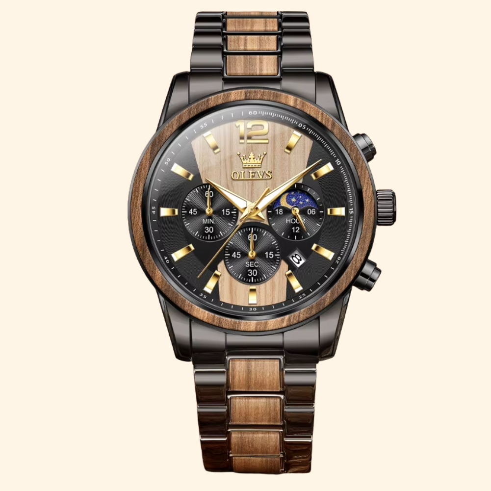 Sahara - Montre En Bois Et Acier Homme Chronographe Quartz Et Phase De Lune