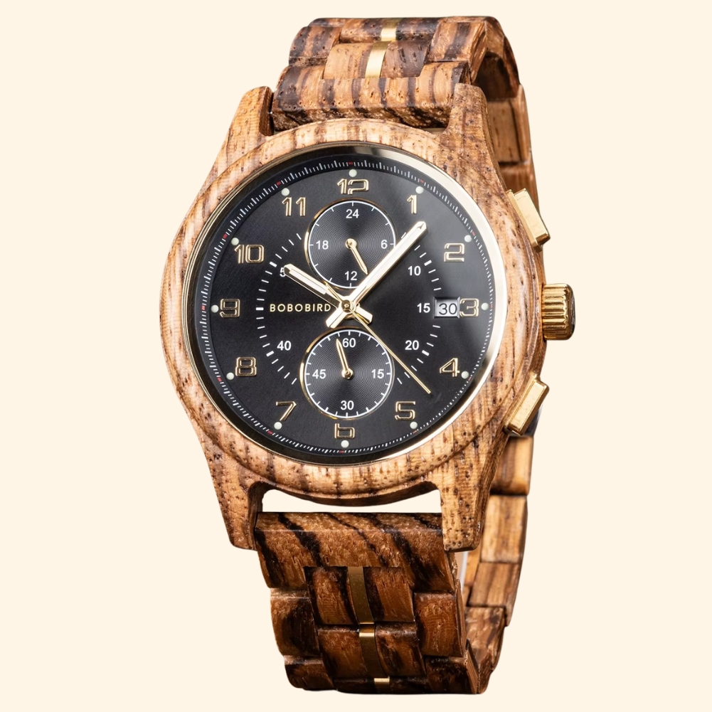Serengeti - Montre En Bois Naturel Chronographe Zébrano Cadran Noir