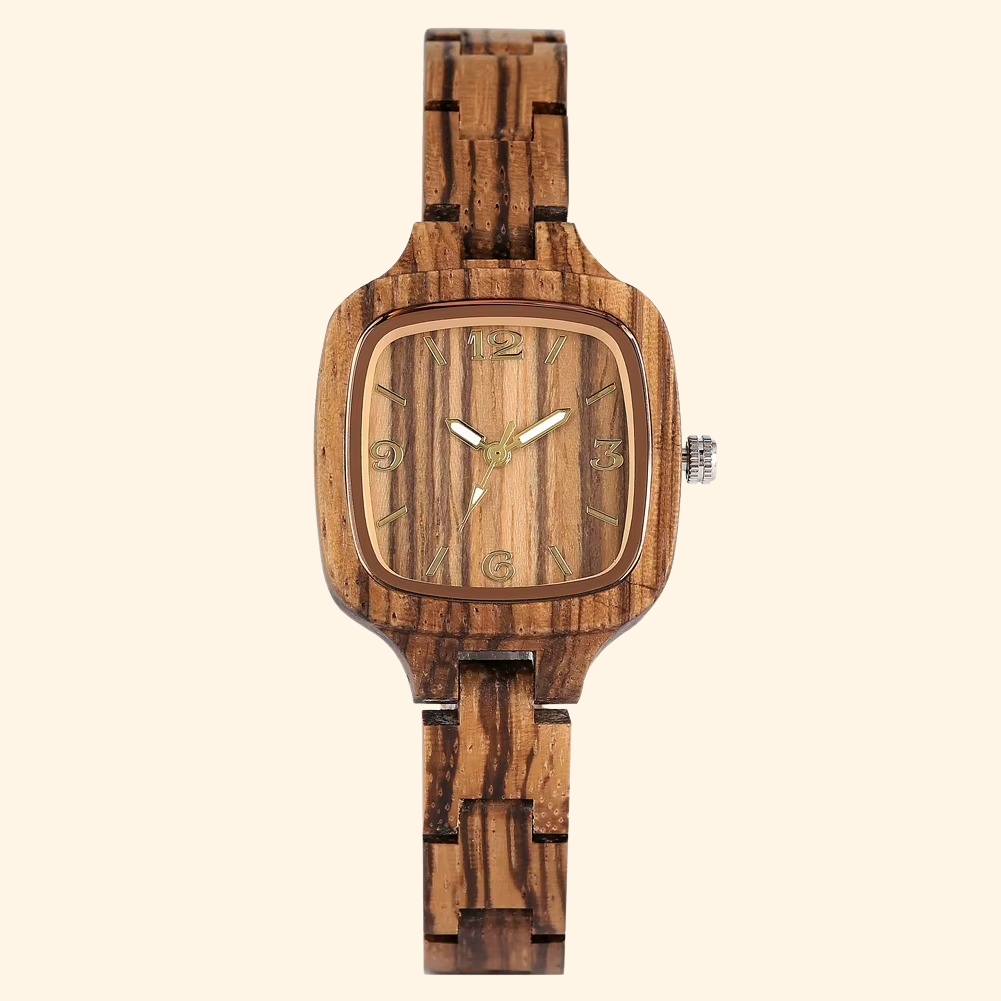 Séville - Montre En Bois Femme Carrée Zébrano 32 Mm Et Bracelet Bois