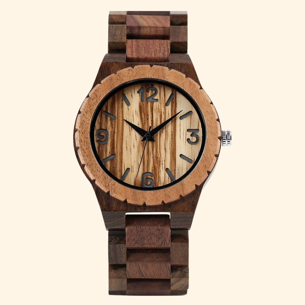 Tolède - Montre En Bois Massif Homme Bicolore Noyer Et Chiffres Arabes