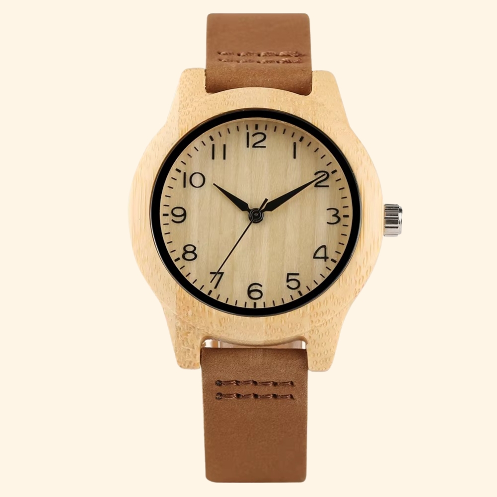 Toscane - Montre En Bois De Bambou Femme Bracelet Cuir Souple