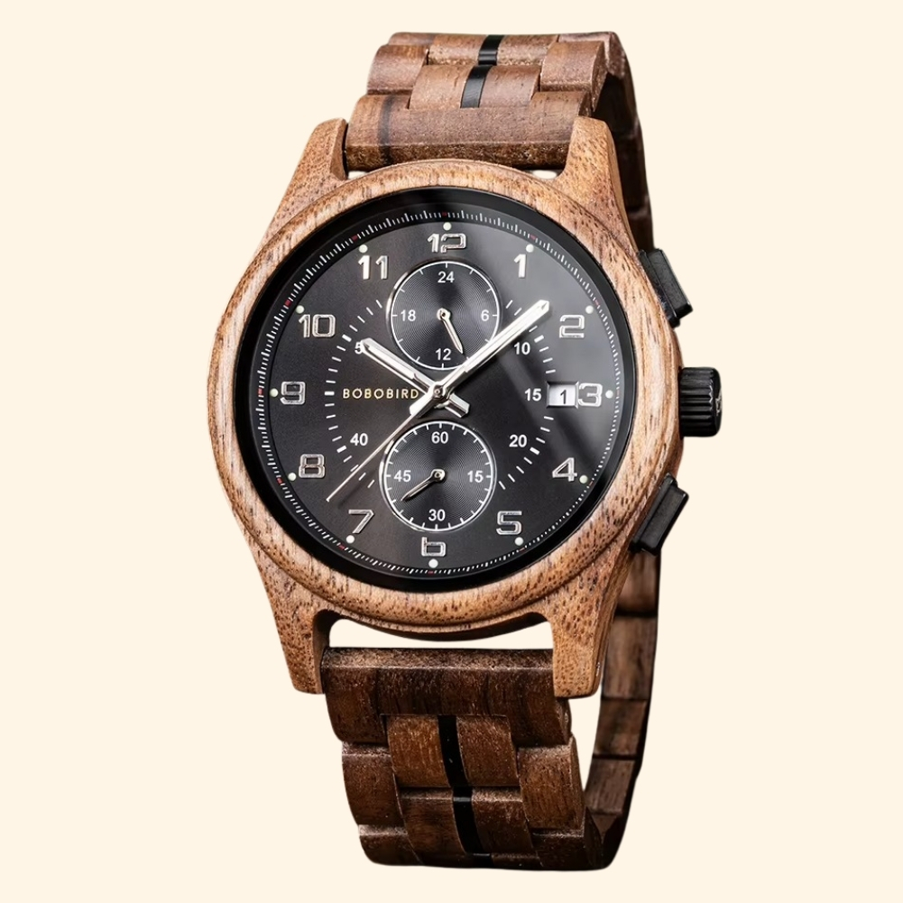 Walden - Montre En Bois Homme Noyer Chronographe Aiguilles Lumineuses